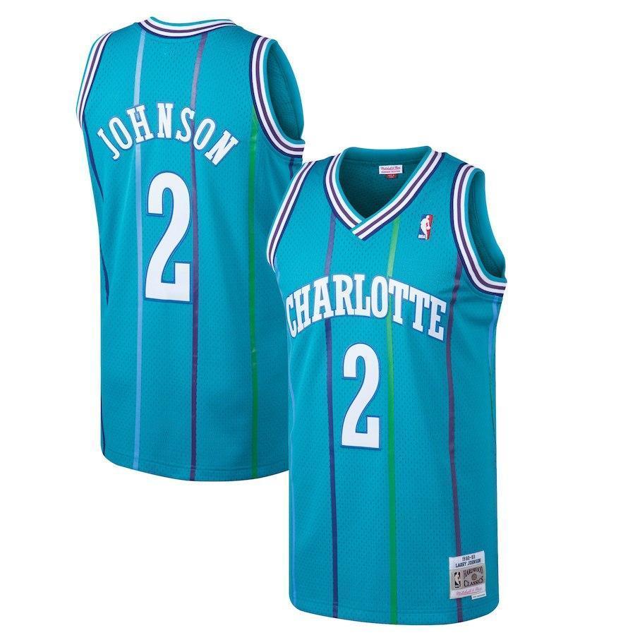 2-Larry Johnson Charlotte Hornets Hardwood Classics Swingman Jersey - Teal