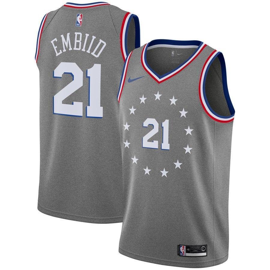21-Joel Embiid Philadelphia 76ers 2018-19 Swingman Jersey – City Edition – Gray