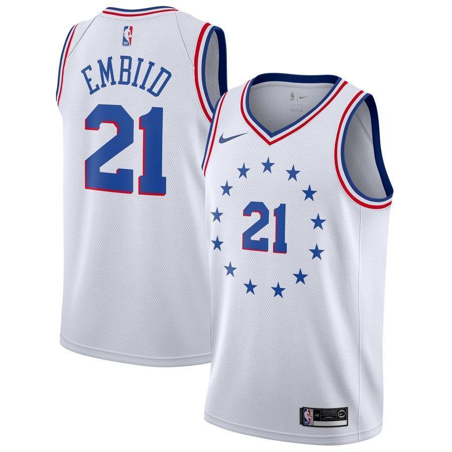 21-Joel Embiid Philadelphia 76ers 2018-19 Swingman Jersey White – Earned Edition
