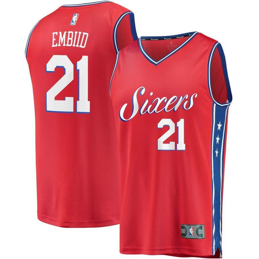 21-Joel Embiid Philadelphia 76ers Player Jersey - Statement Edition - Red