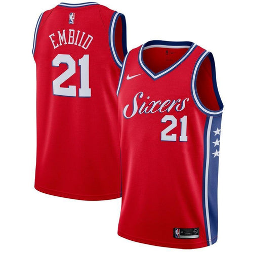 21-Joel Embiid Philadelphia 76ers Swingman Jersey - Statement Edition – Red