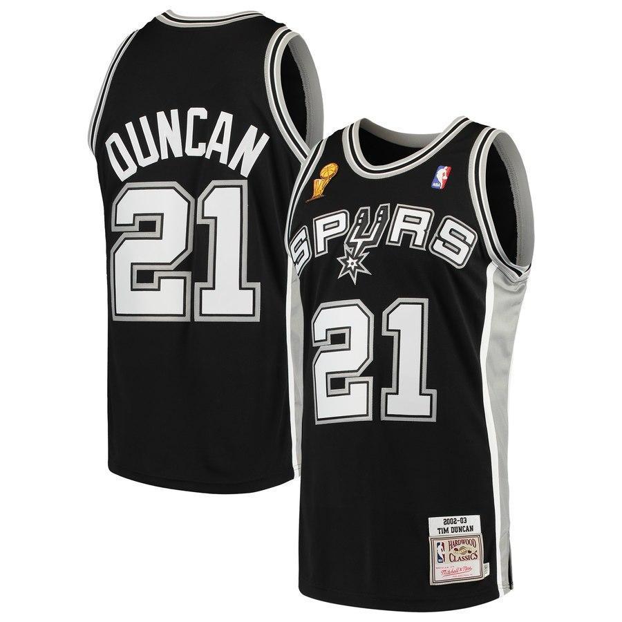 21-Tim Duncan San Antonio Spurs  2002-03 Hardwood Classics Authentic Jersey - Black
