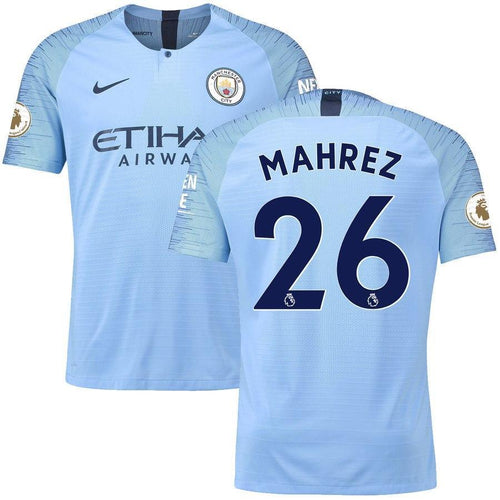 26-Riyad Mahrez Manchester City 2018-19 Home Vapor Match Player Jersey – Blue