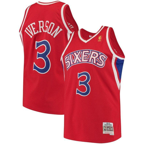 3-Allen Iverson Philadelphia 76ers  1996-97 Hardwood Classics Swingman Jersey - Red