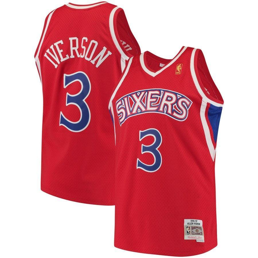 3-Allen Iverson Philadelphia 76ers  1996-97 Hardwood Classics Swingman Jersey - Red