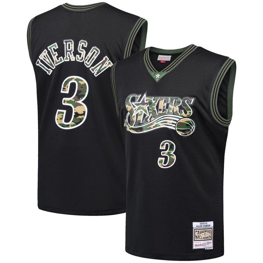 3-Allen Iverson Philadelphia 76ers  Straight Fire Camo Swingman Jersey – Black