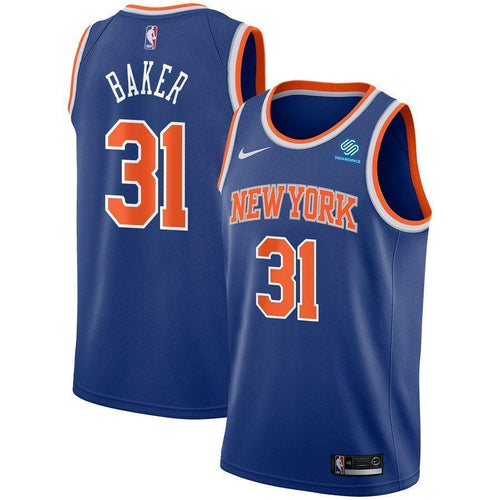 31-Ron Baker New York Knicks Swingman Sponsor Patch Jersey Royal - Icon Edition