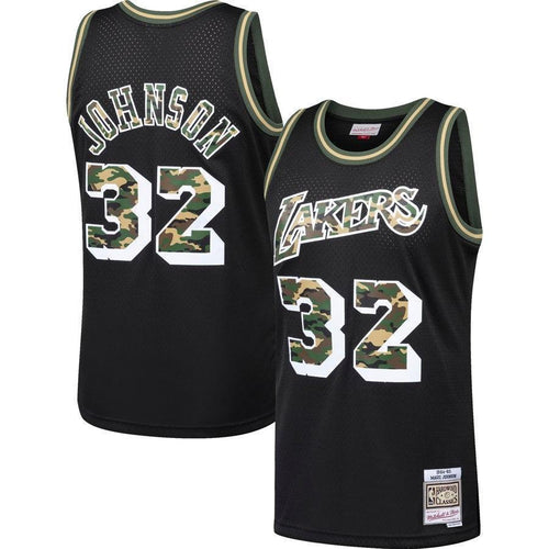 32-Magic Johnson Los Angeles Lakers Straight Fire Camo Swingman Jersey – Black