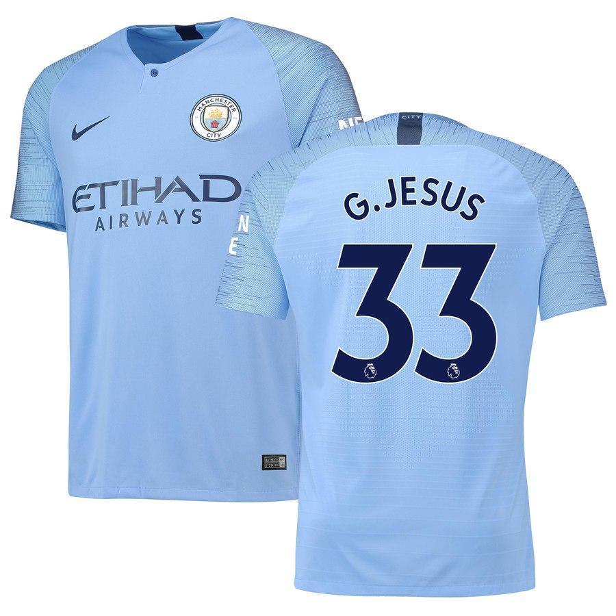 33-Gabriel Jesus Manchester City 2018-19 Home Jersey - Light Blue