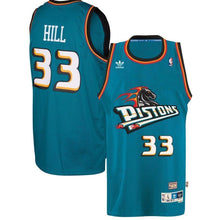 Load image into Gallery viewer, 33-Grant Hill Detroit Pistons  Throwback Road Hardwood Classics Swingman climacool Jersey - Teal
