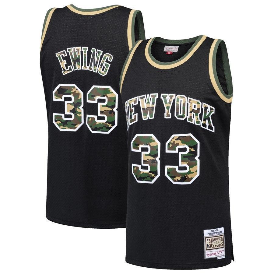 33-Patrick Ewing New York Knicks  Straight Fire Camo Swingman Jersey – Black