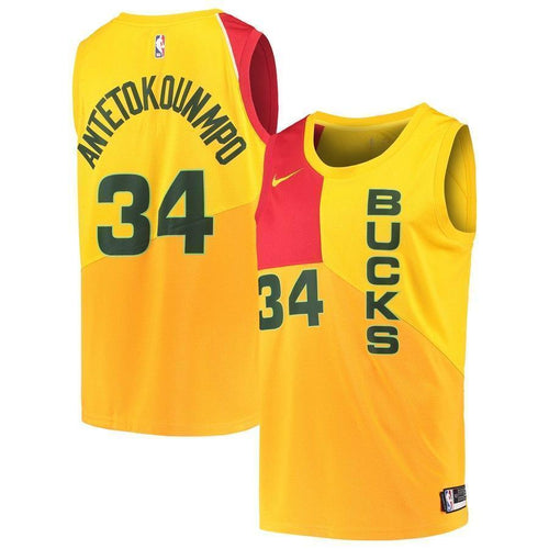 34-Giannis Antetokounmpo Milwaukee Bucks  Swingman Jersey – City Edition – Yellow