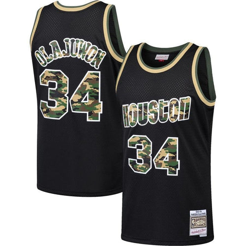 34-Hakeem Olajuwon Houston Rockets  Straight Fire Camo Swingman Jersey – Black