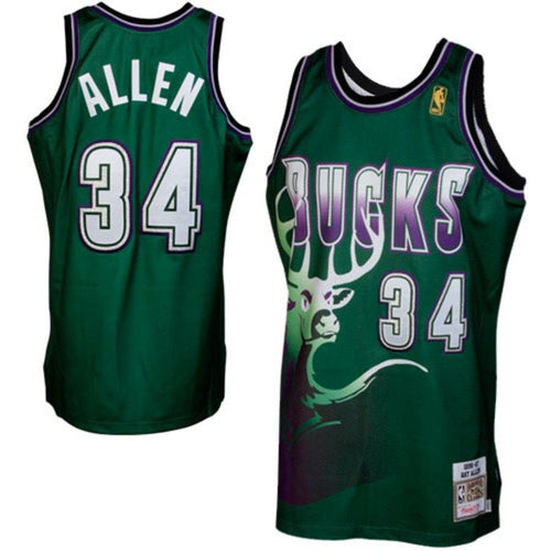 34-Mitchell & Ness Ray Allen Milwaukee Bucks 1996-1997 Hardwood Classics Throwback Authentic Jersey - Green