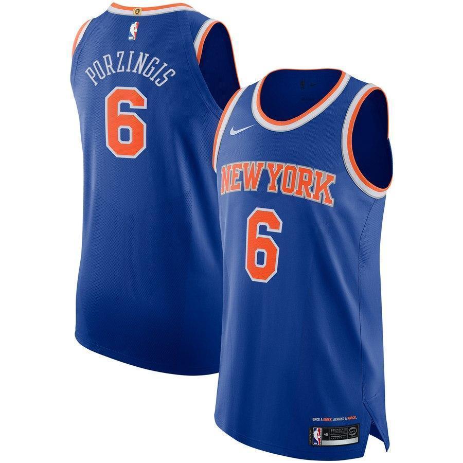 6-Kristaps Porzingis New York Knicks Authentic Player Jersey Blue - Icon Edition