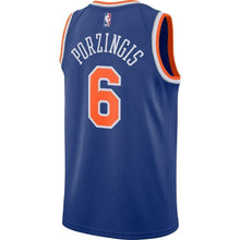 Load image into Gallery viewer, 6-Kristaps Porzingis New York Knicks Swingman Sponsor Patch Jersey Royal - Icon Edition