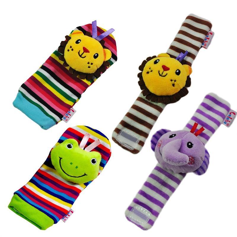 4PCS Soft Plush Lion Elephant Wrists Rattle and Lion