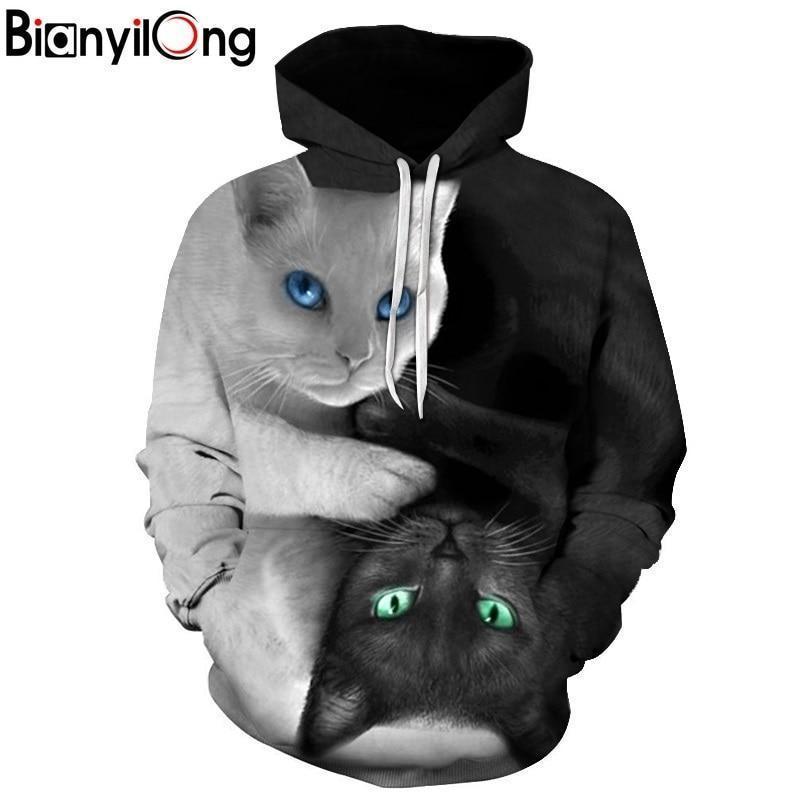 3D Hoodies Men Hooded Sweatshirts two cat