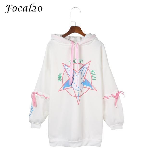 Harajuku Pentagram Print Lace Up Women Fleeces Hoodies