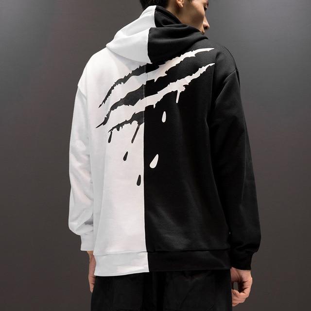 Black White  Splice Hoodies Oversize Hip-hop