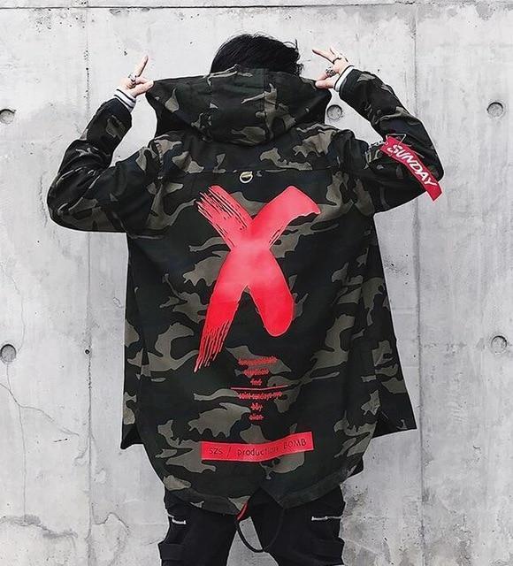 Camouflage Jacket Men Coats High Street Ribbon Patchwork