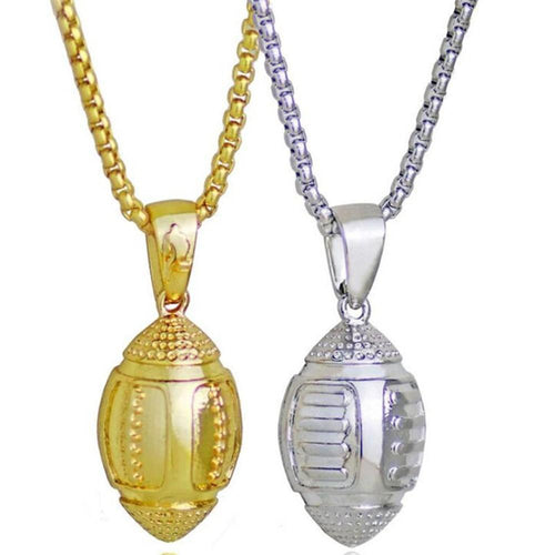 3D Rugby Pendant Charm Necklace Stainless Steel Chain