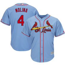 Load image into Gallery viewer, Yadier Molina St. Louis Cardinals Majestic Alternate Cool Base Player Jersey – Horizon Blue/Cream
