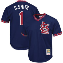 Load image into Gallery viewer, Ozzie Smith St. Louis Cardinals Mitchell &amp; Ness Cooperstown Collection Big &amp; Tall Mesh Batting Practice Jersey – Navy
